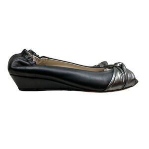 AGL Attilio Giusti Leombruni Flats Low Wedge Peep Toe Black Leather Women Sz 6‎